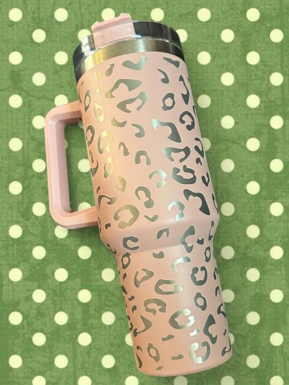 Pink Leopard Print Travel Tumbler with Handle